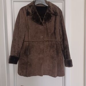 Fairweather Brown Suede Womens Coat/Faux Fur Collar. US L